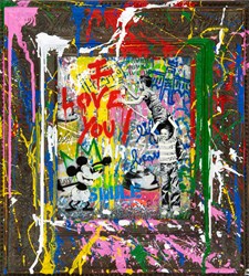 Never , Never Give Up! by Mr. Brainwash - Vandalised Original on Board with Hand Painted Frame sized 14x16 inches. Available from Whitewall Galleries